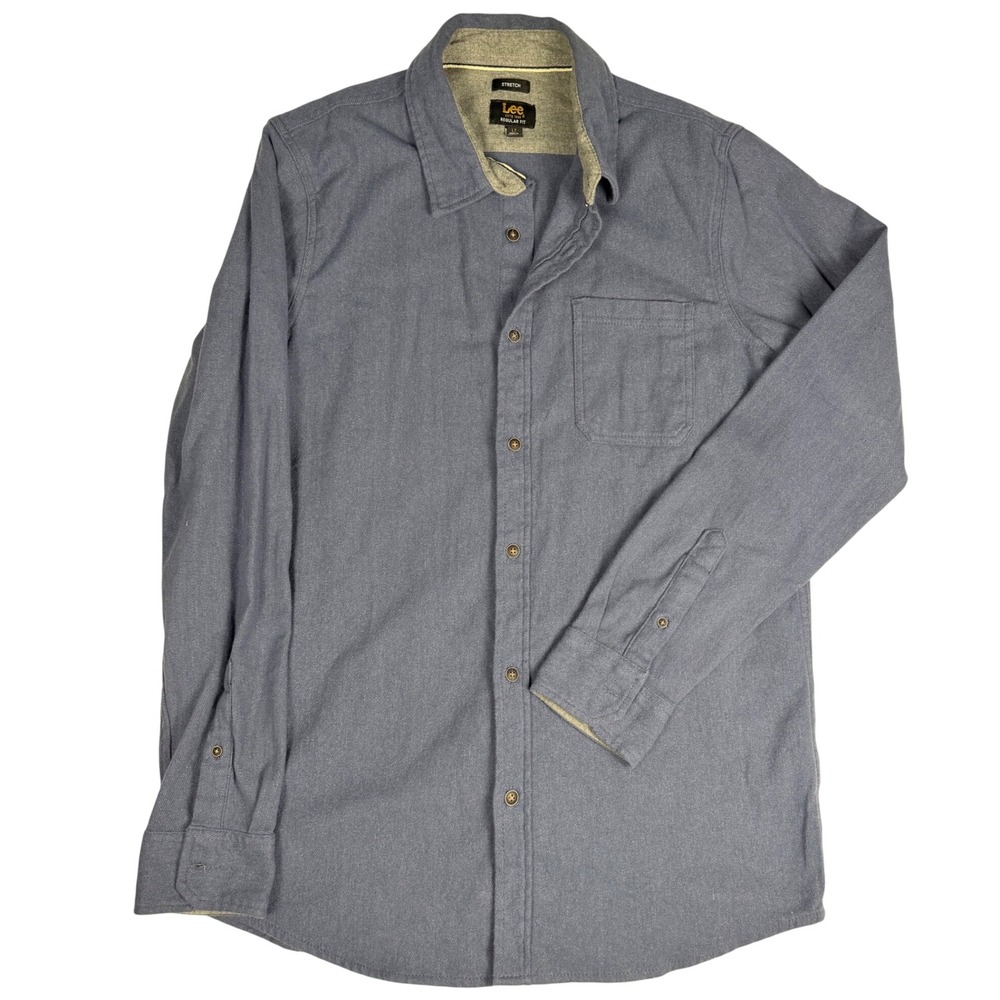 Lee‎ Mens Regular Fit Stretch Long Sleeve Button Down Shirt Blue Heather LT